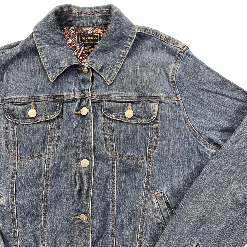 Bit & Bridle Denim Trucker Jacket Womens L Blue Paisley Lining 911253
